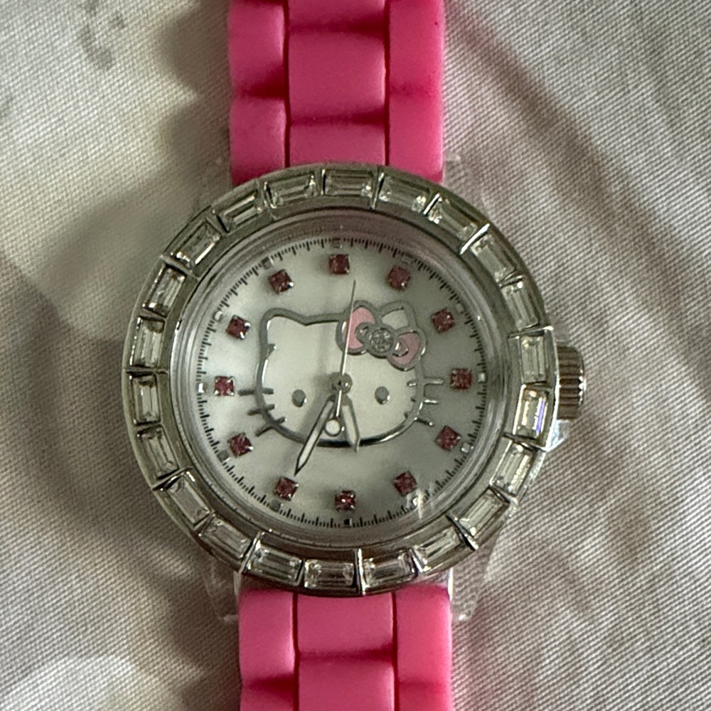 Sanrio Hello Kitty Hot Pink Silicone Strap Watch with Crystal Bezel - Picture 2 of 3